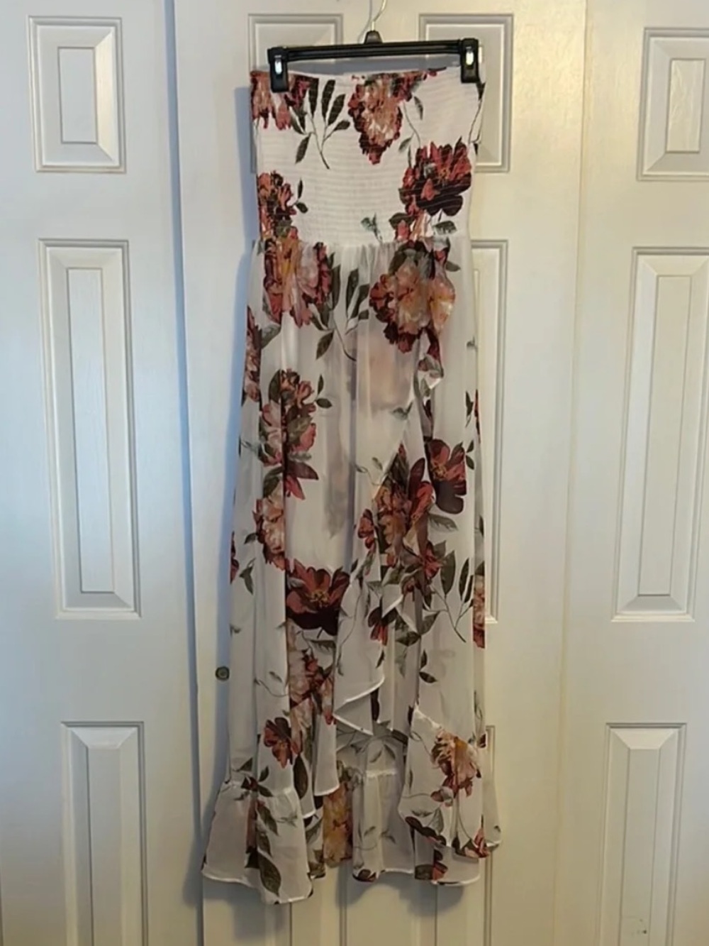 VENUS White Maxi Skirt with Burgundy & Pink Floral Print